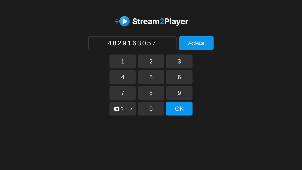 Activation screen with a code entered and a numeric keypad